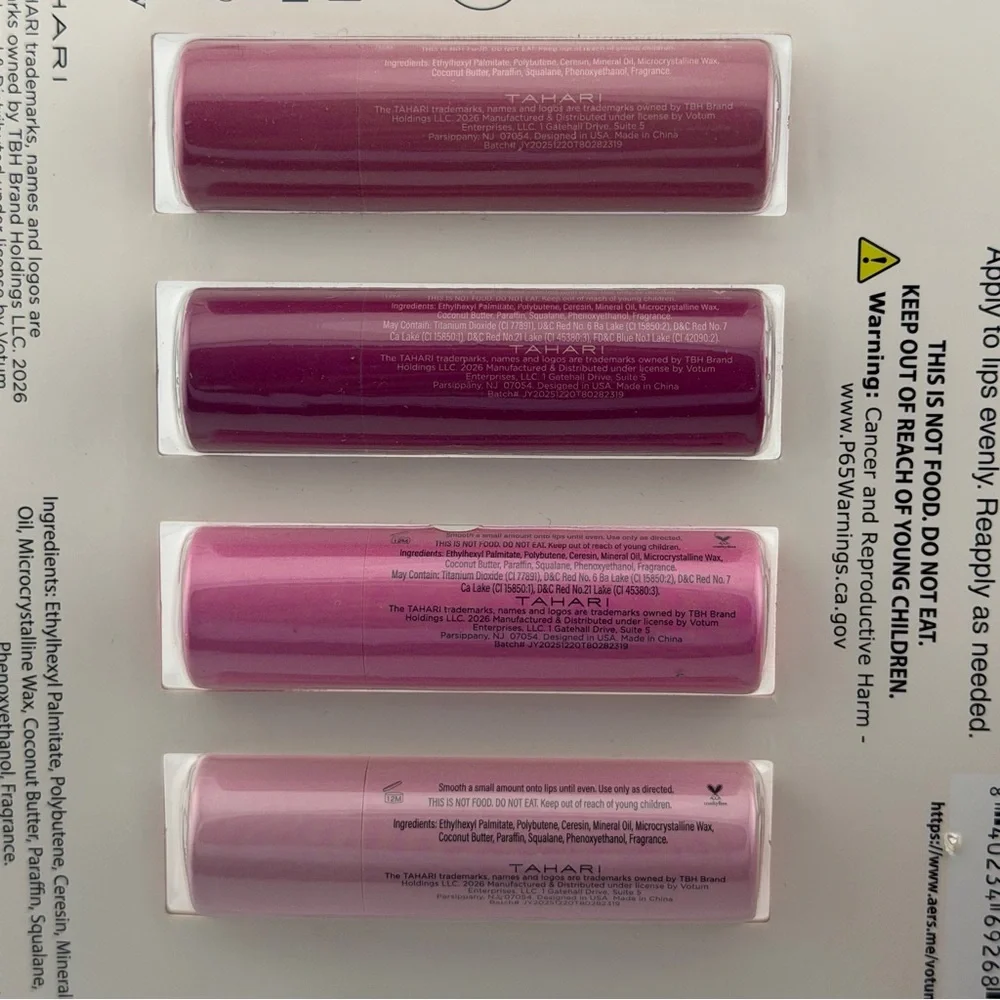 TAHARI Moisturizing Scented Lip Balm Set of 4 - Vanilla Rose Berry Coconut